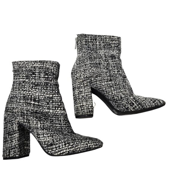 Jessica Simpson Black and White Tweed Fabric Ankle Booties size 7 - Picture 1 of 9